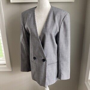 Vintage Chad Stevens Herringbone Black White Boxy Oversized Blazer Size 10